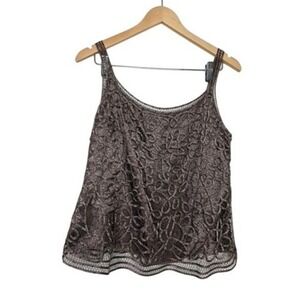 Soulmates Silk Tank Top Brown Soutache Embroidered Sleeveless Blouse XL